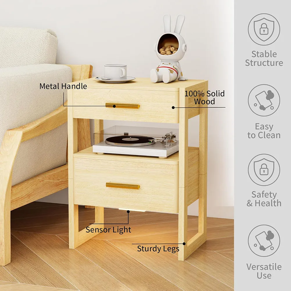 Modern Wood Nightstand Motion Sensor Night Light Wooden Bedside Table End Table for Home Use Sofa Side Table Storage Drawer supplier