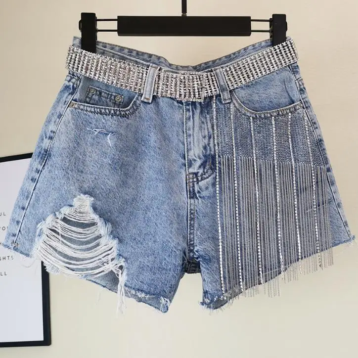 blue jean shorts with fringe