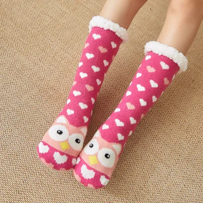 Winter Christmas girls Cartoons Anime slippers sweet Indoor home parent-child shoes warm plush Fox elk floor socks for women s
