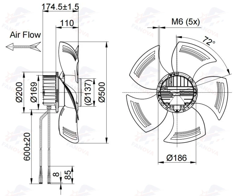 Ball Bearing, FANOVA, IP54, 230V, 500mm - detail 12