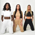 Kliou K21S04983 Short Sleeve Crop Top 2 Piece Pants Set Comfy Workout Womens 2021 2 Piece Set
