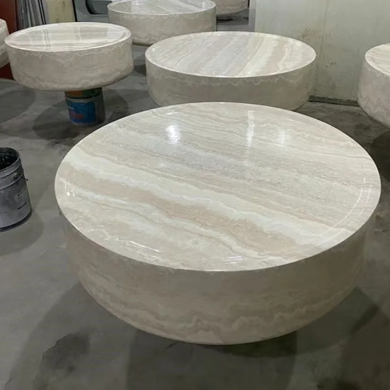 product contemporary wabi sabi style round natural travertine marble coffee and tea table for living room-3