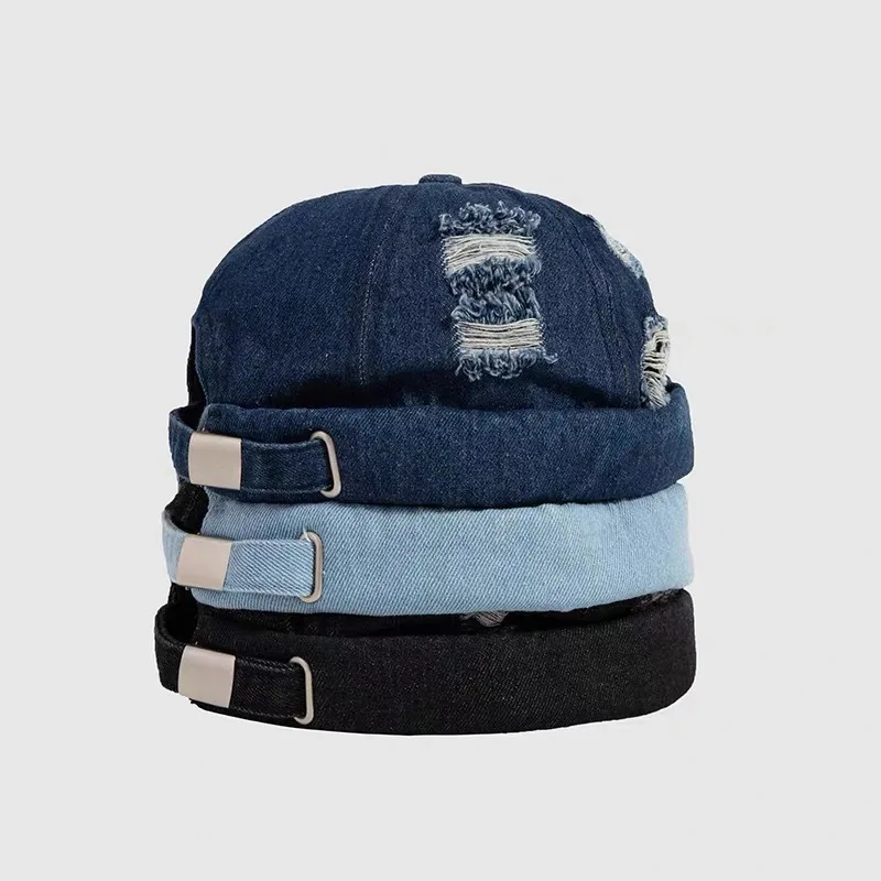 denim brimless hat