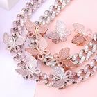 Necklace Multi Butterfly Necklace Choker Gold Plated Pink Cubic Zirconia Diamond Cuban Link Chain