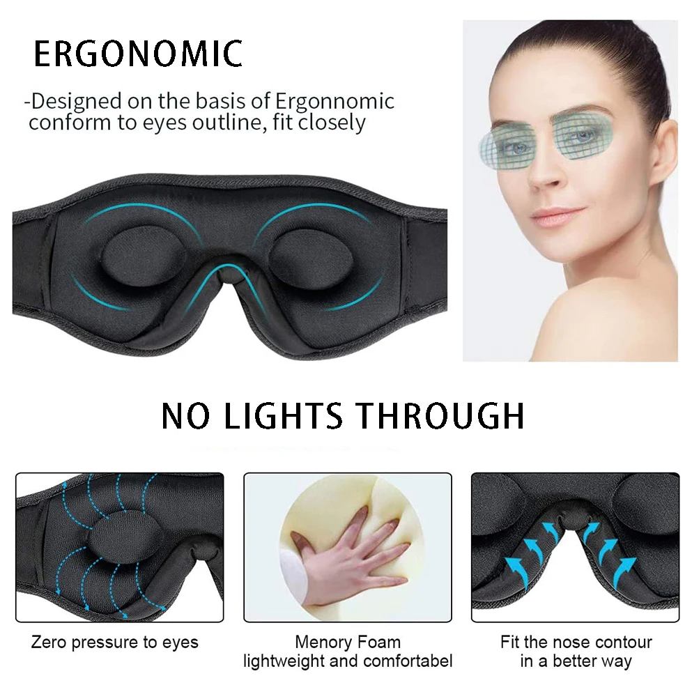 1 black mask eyes. 3D Sleep Mask Blue tooth Wireless Music Eye Mask, LC-dolida Sleeping Headphones for Side Sleepers Sleep Mask 