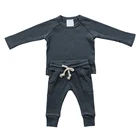 Baby Pajamas Raglan Sleeve Autumn Top And Pants 2pc Set Baby Rib Clothing Set Pajamas
