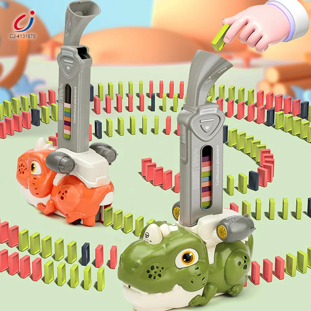 Chengji dominoes games dinosaur domino train blocks set building and stacking kids toy electric automatic domino toy train set