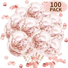 Paper Rose Gold Confetti Party Balloons 100 Pack 12" With Golden Paper Confetti Dots For Party Supplies Wedding Graduation