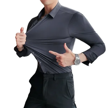 High Grade Stretchy Cotton Solid Long Sleeve Professional Dress Shirt For Men