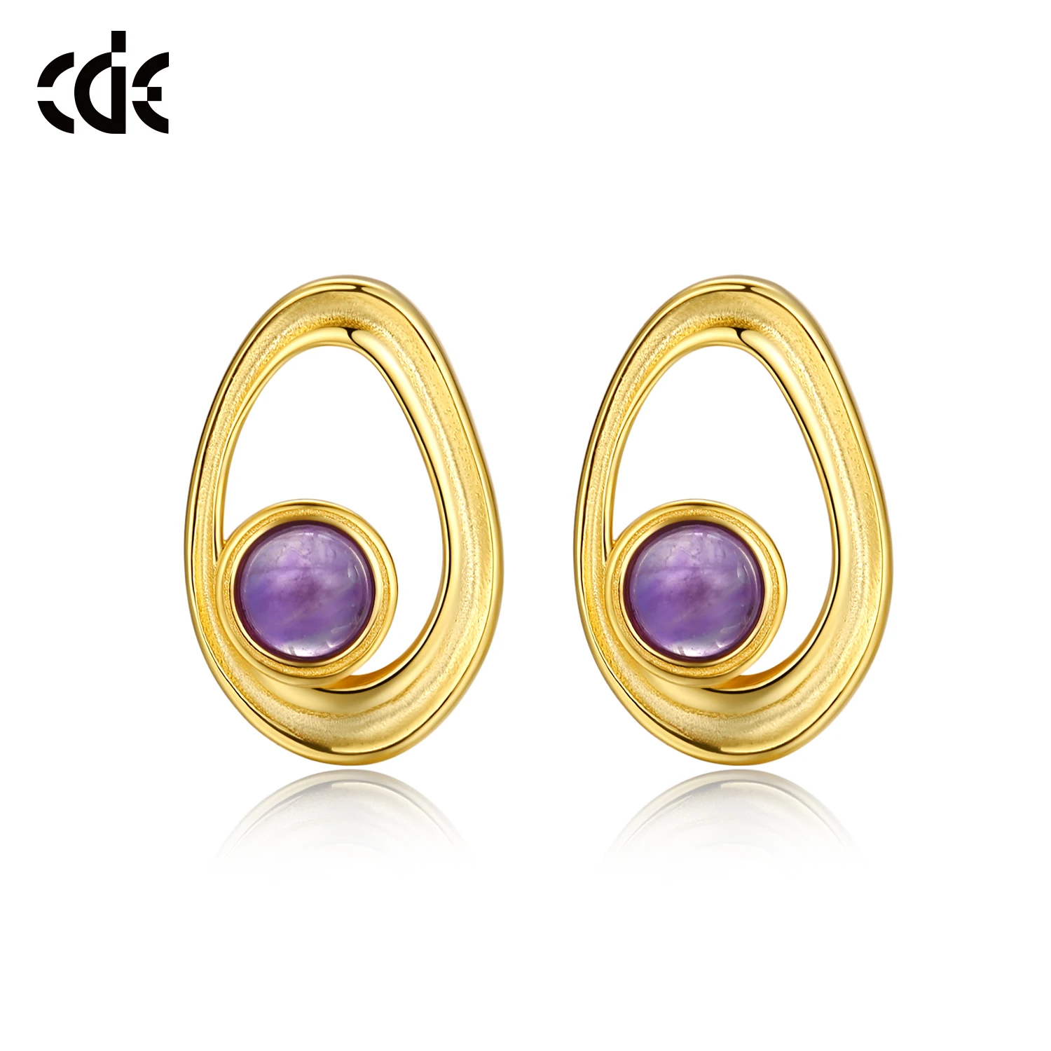 CDE YE1789 Fine 925 Sterling Silver Jewelry Amethyst Earring Wholesale 18K Gold Plated Women Ring For Gift
