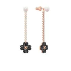 Pearl Earrings Elegant Black Diamond Four-leaf Clover Long Tassel Pearl Earrings