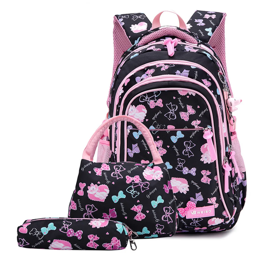 Girls Butterfly Printing Teenager Bookbags Children Backpacks Kids Primary School Bag Set with Lunch Bag and Pencil Case