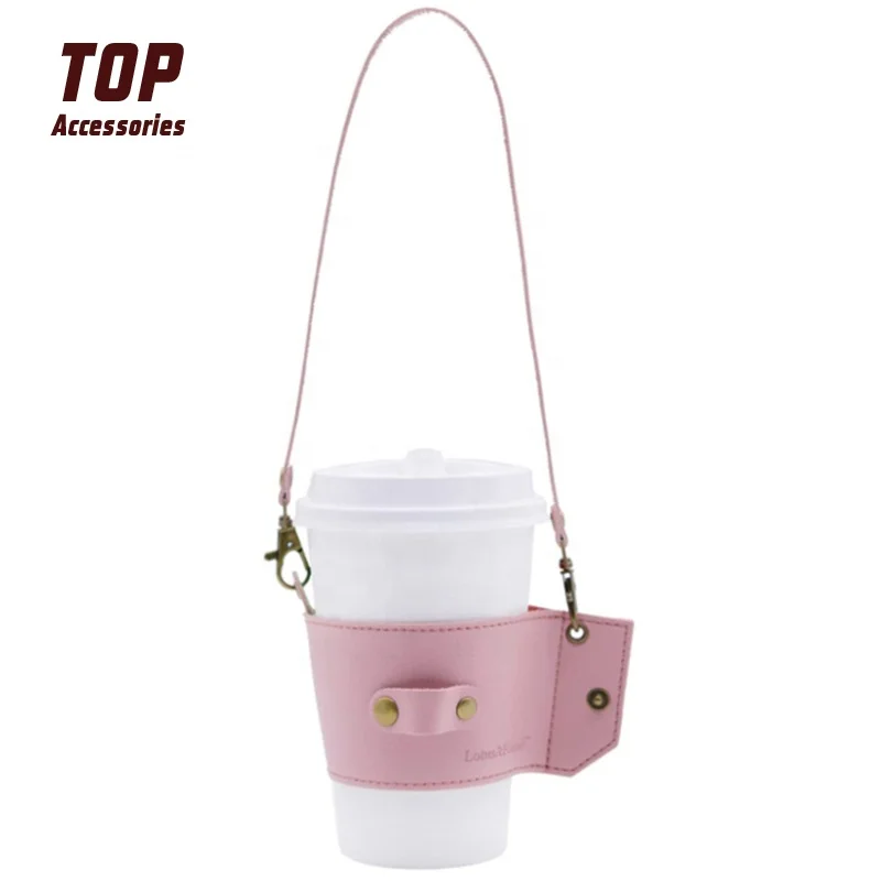 Hot sale Portable PU Leather Water Bottle Holder Sleeve Cup CoverCoffee and Milk Tea Cup Sleeves With Removable strap