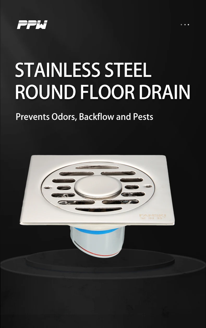 Modern Style Anti-Odor 4 Inch Stainless Steel Floor Traps Square Pattern Bathroom Shower Drains Tile Insert Strainer for Hotels supplier