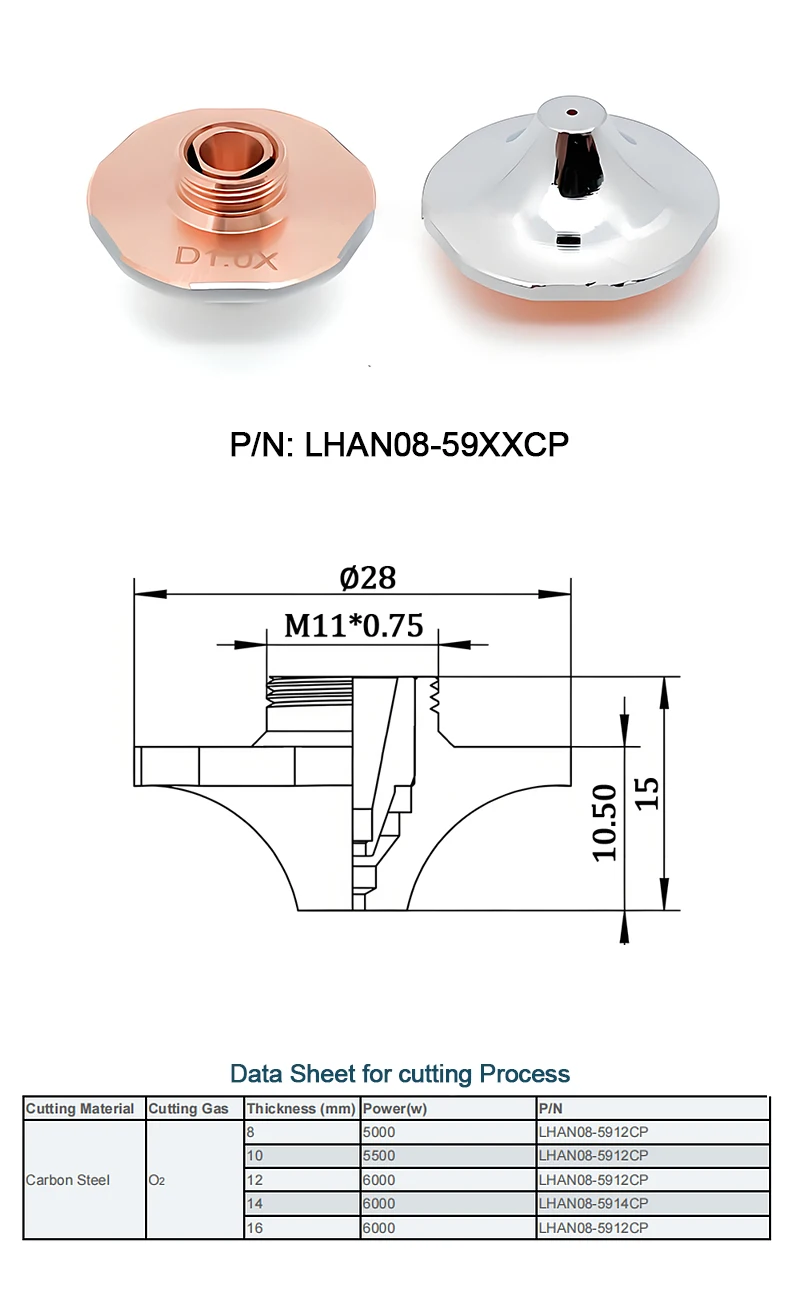 LHAN08 High Speed Fast Cutting Nozzle Double Layer Chrome Plated D28mm M11 for High Power High Speed Laser Cutting Machine New