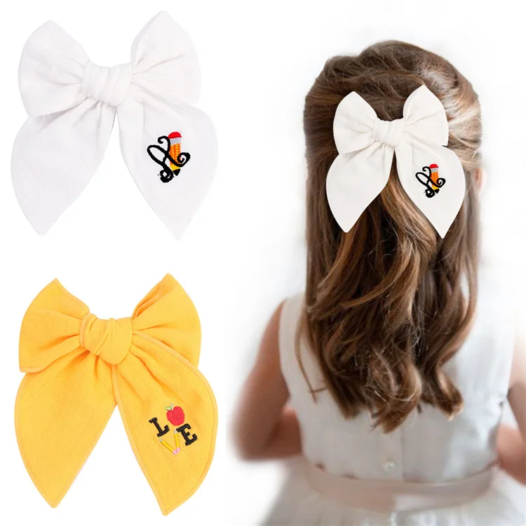 6inch Hot Selling Fabric Bowknot Hair Clips Solid Color Big Bows Hairpin Hair Grips For Children