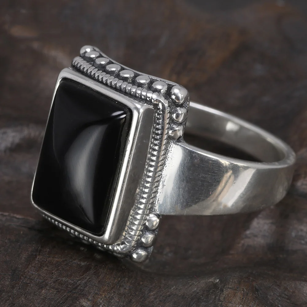 Joyería Anillos Anillos con sello anillo mineral 925 plata de ley Anillo en ónix negro 
