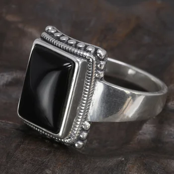 Solid 925 Sterling Silver Lucifer Rings with Black Onyx Natural Stone Handmade Statement Ring TV Show Jewelry