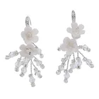 Silver Earring Fashion Silver Ceramic Flower Beads Crystal Bride Wedding Hair Decoration Headpiece Earring Set