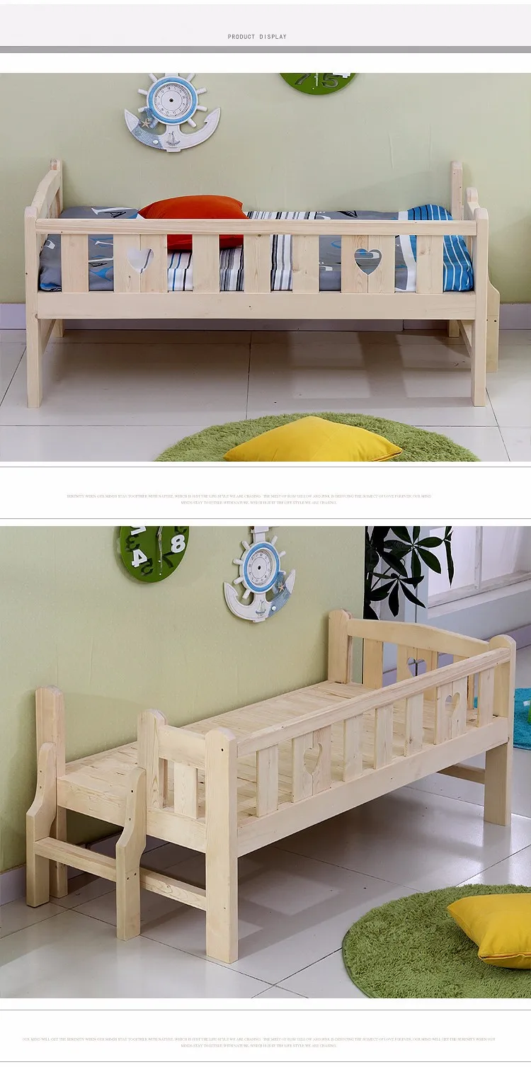 Solid Wood High Quality Children Bed Lengthen Widen Combine Big Bed