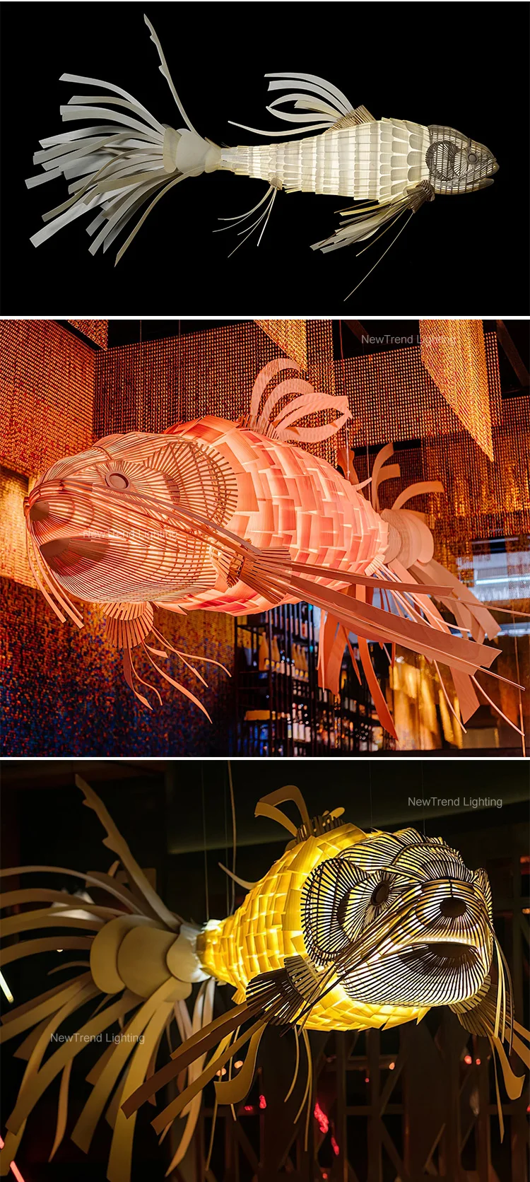 CPL-256 Custom Indoor Decoration Chandelier Villa Bar Restaurant Wooden Fish LED Hanging Light details