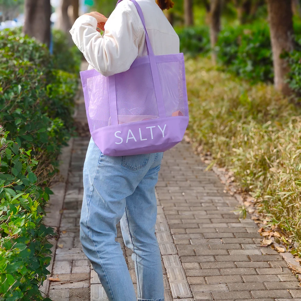 Custom Ultralight Large Personalized Beach Mesh Tote Bag Clear Beach Summer Tote Bag factory