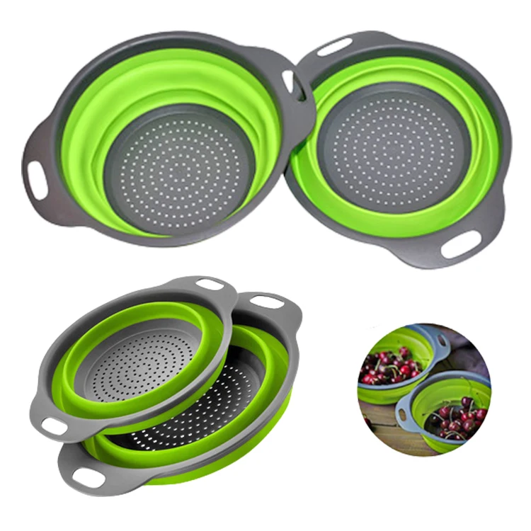 Kitchen Collapsible Silicone Strainer Drainer Fruit Mix Vegetable Bowl Colander