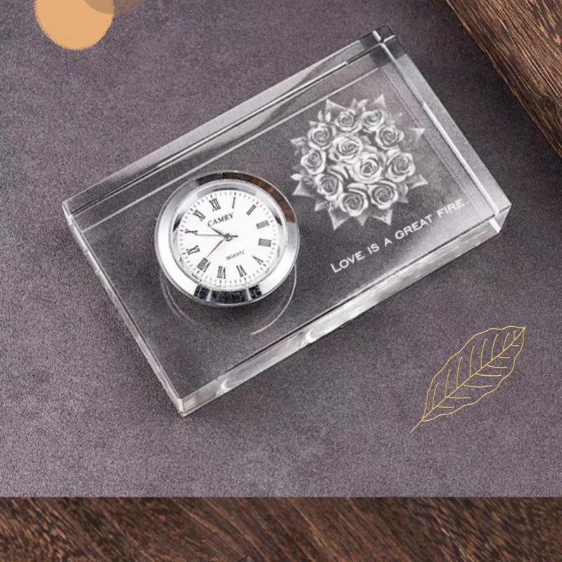 product fashion custom high quality crystal table clock gift for personal engraved letter souvenir crystal glass clock-8