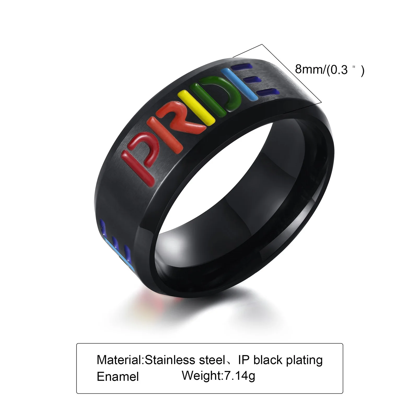 New Korea Black Gay Man Ring Stainless Steel Drop Glue Rainbow Ring Black Men Lgbt Gay Lesbian Wedding Band Pride Ring