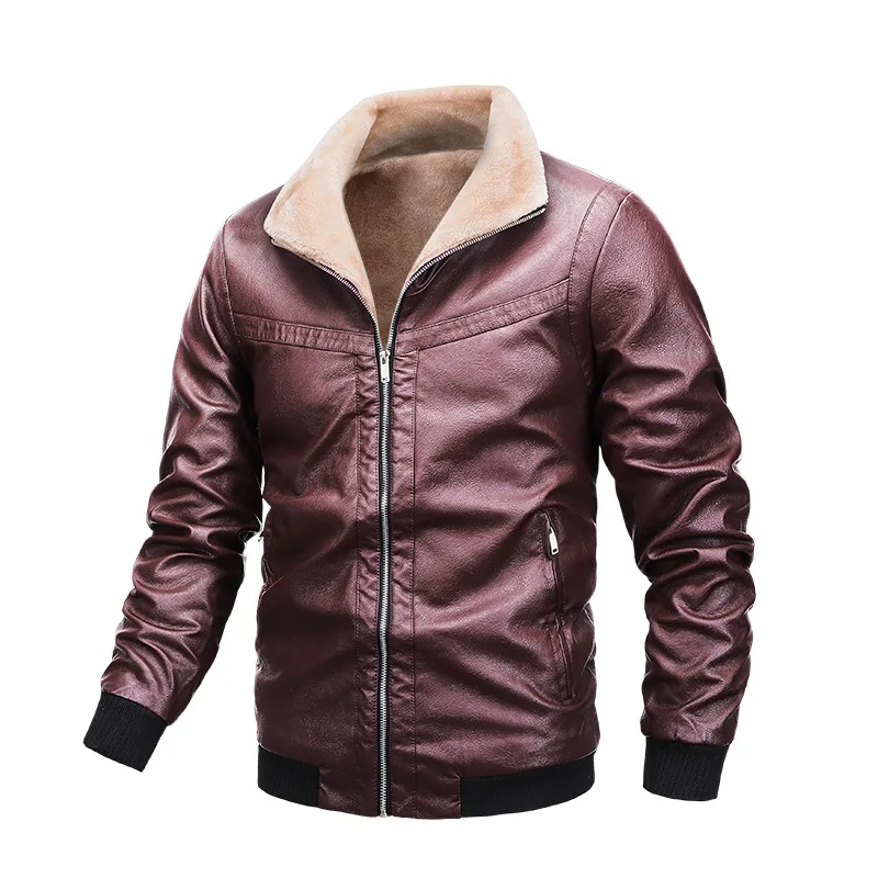 Warm Inner New Design Winter PU Leather Long Coat Leather Jacket Slim Fit PU Leather Plus Size Men's Jacket