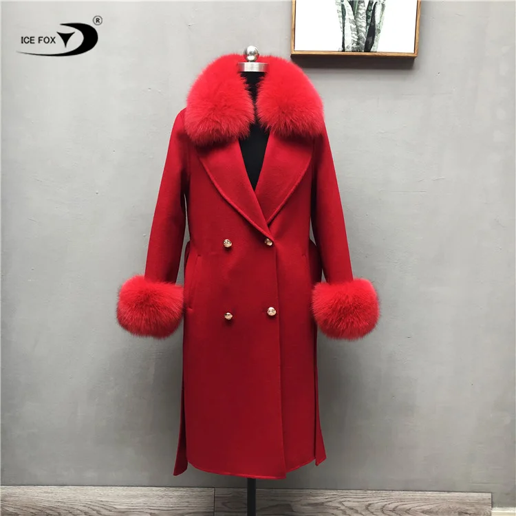 red wool coat with fur