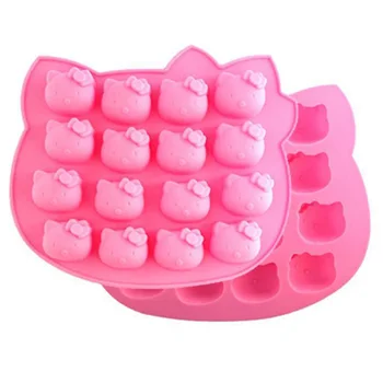 Amazon Hot Selling 16 Cavity Bpa Free Non-Stick Kitty Shapes Mold Chocolate Jelly Baking Tools Diy Soap Mold Silicone Cake Molds