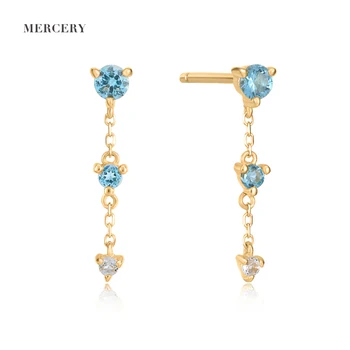 Mercery Tassels Gemstone Earrings Dainty 14K Gold Drop Earrings Charm Earring Blue Topaz Body Jewelry For Women