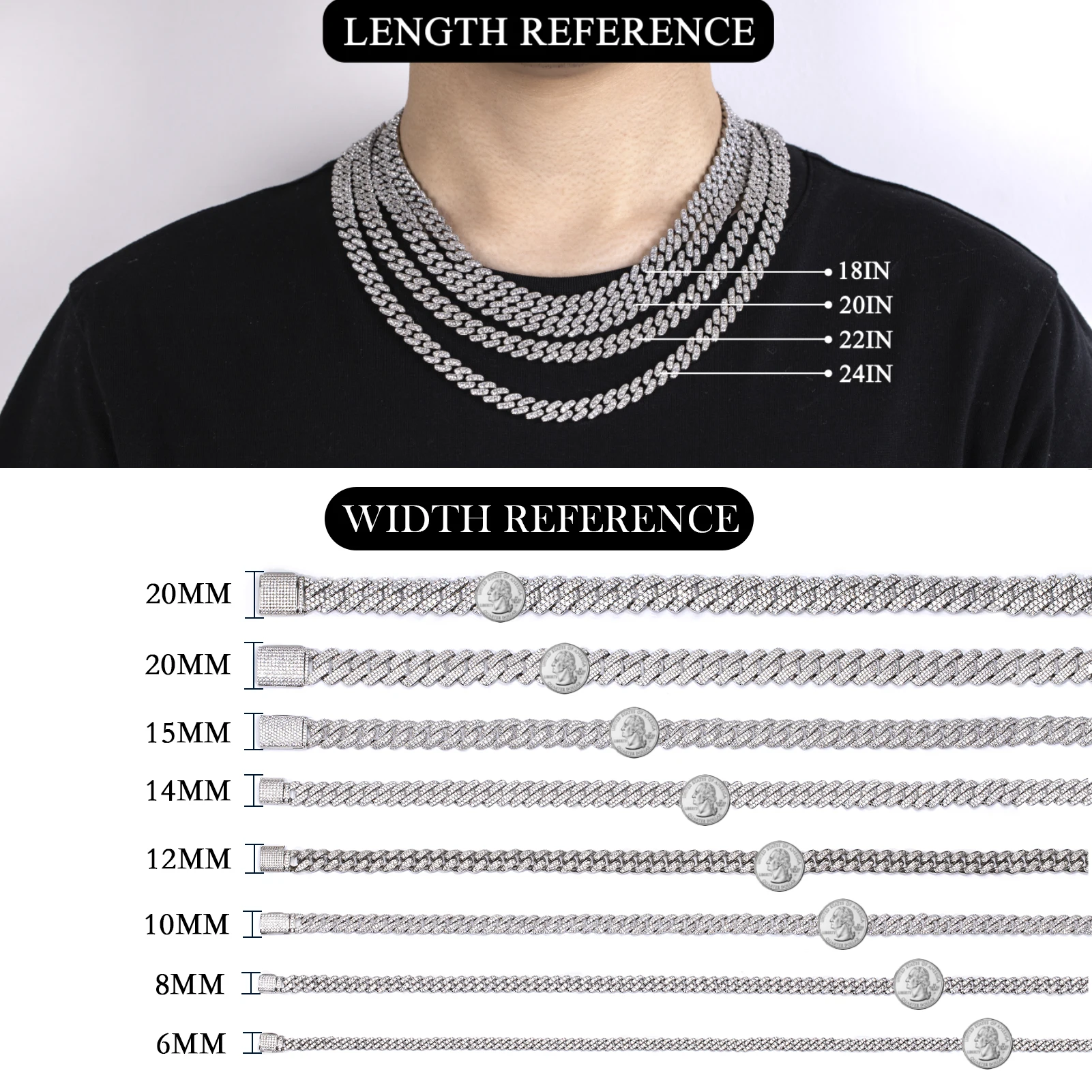 Moissanite Necklace Bracelet  6mm-20mm 925 Sterling Silver Moissanite Cuban Link Chain Iced Out Chains for Men Women