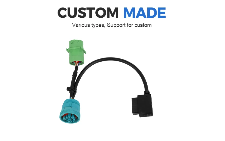 product customized obd2 obdii to j1939 9pin connector y cable-4