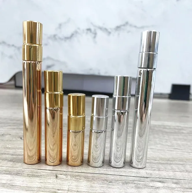 product 3ml 5ml 10ml wholesale cylinder electroplated gold silver spray atomizer bottle glass perfume bottle with uv plated cap-30