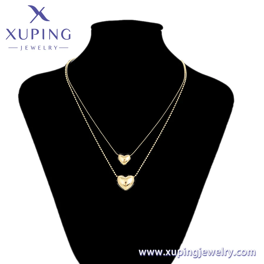 YMearring-01688 xuping jewelry fashion simple necklace 14K gold  color  elegant heart shape cute  elegant  double chain necklace