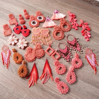 Kaimei Handmade Pink Tassel Dangle Earrings Bohemia Beaded Pendant Drop Earrings Women Pink Beads Earrings Prom Jewellery