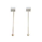 S925 silver needle temperament square full diamond earrings net red long tassel earrings high-end earrings women