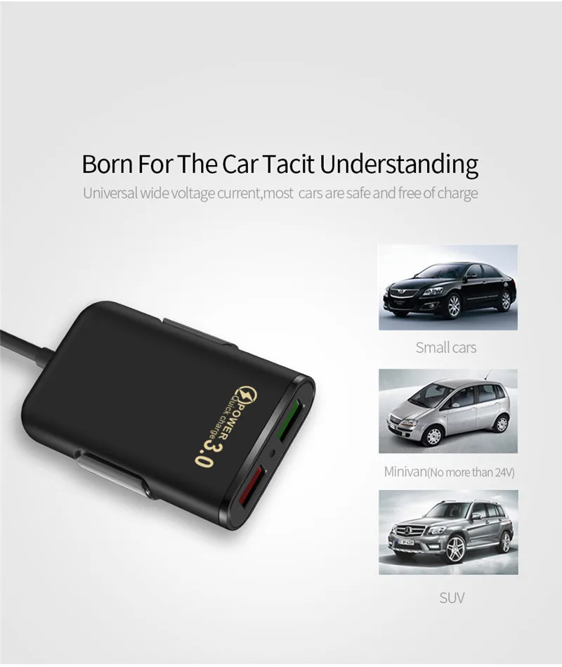 Factory 4 USB Car Fast Charging Charger QC3.0 Universal Travel Adapter Front Rear Back Holder Extension Rear Car Carrier Charger