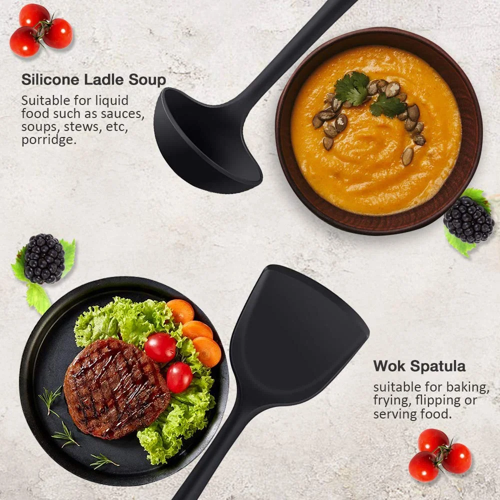 Eco Friendly Solid Turner & Ladle Deep Spoon 2 in 1 Set Silicone Utensils Set Cooking Utensils