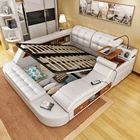 Leather Bed Leather Modern Bedroom Furniture Leather Bed Storage Bed With Speaker USB Charger Massage Sofa Bed