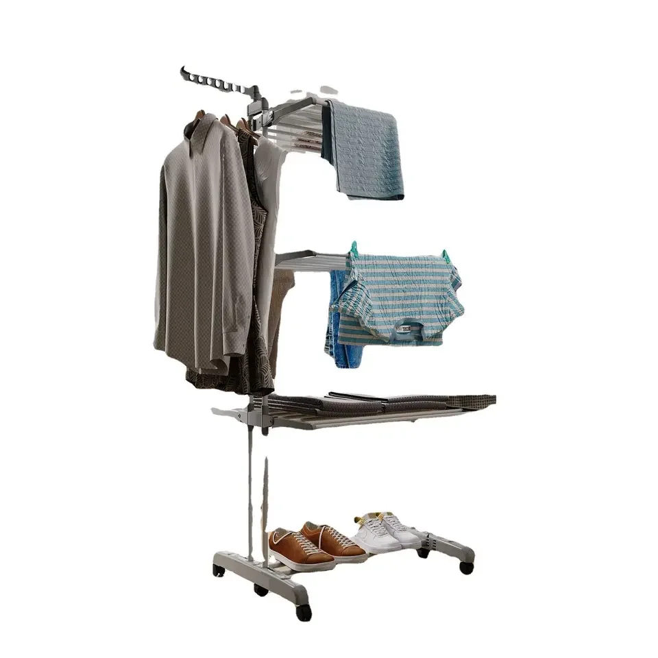 Round pipe rotating shop display telescopic vertical iron towel folding clothes drying rack extended