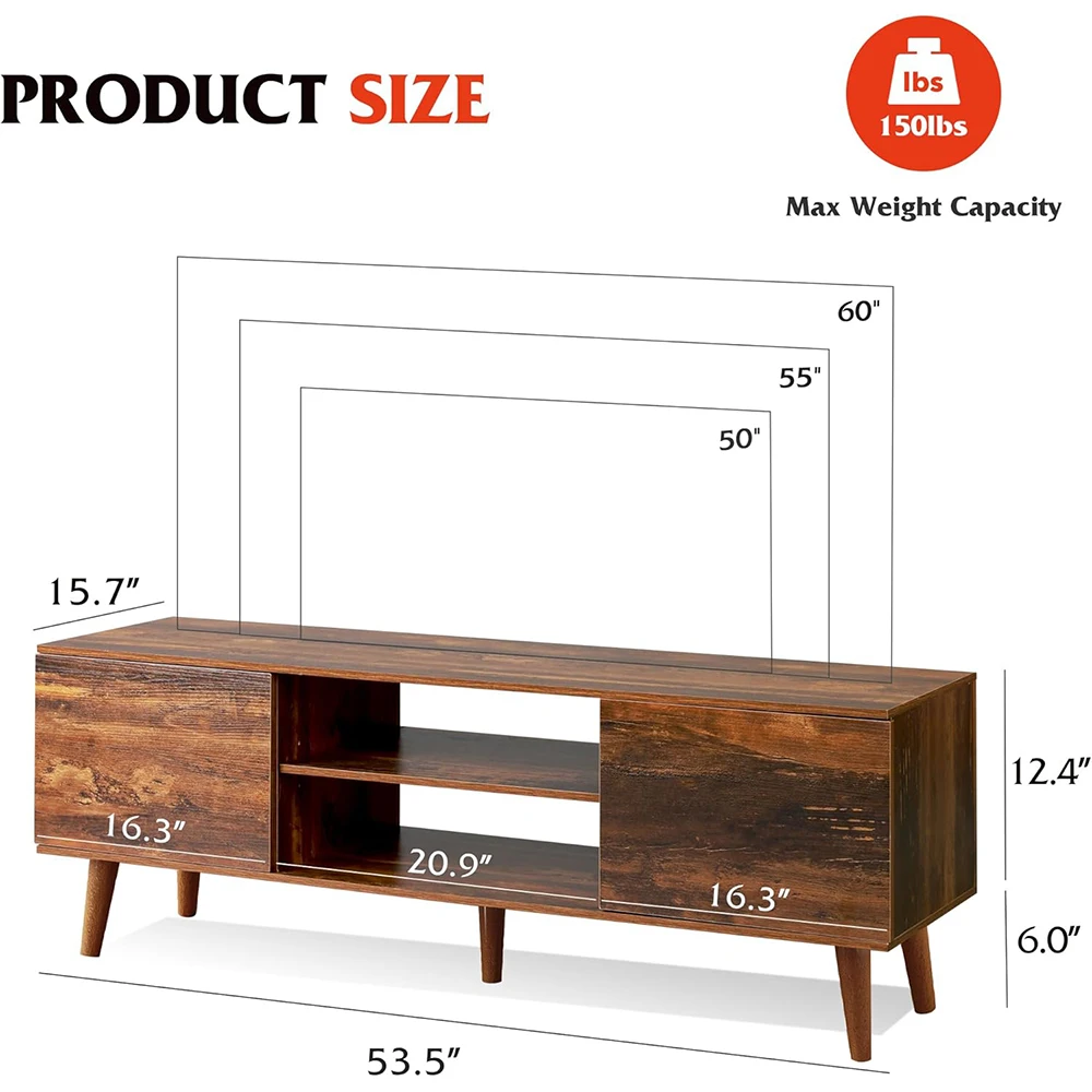 Mid Century Modern TV Stand for 55-60 Inch TVs Entertainment Center with Storage Wooden Living Room Furniture for Hotels manufacture