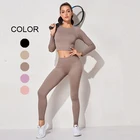 Sports High Waist Solid Color Quick Dry Gym Yoga Leggings Seamless Sports Workout Clothing Women Set