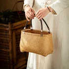 Hand-held Bamboo Woven Handbag Shopping Basket Bag Storage Box For Pastry Tea Set Handmade Basket