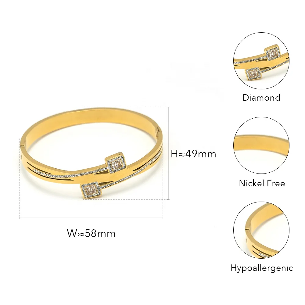 High Quality 18K Gold Plated Stainless Steel Jewelry Diamond Zircon Trendy Punk Ladies Accessories Bracelets B222312