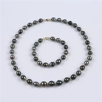 Simple Fashion 10-12mm Tahiti Black Baroque Pearl Akoya Pearl Necklaces For Women