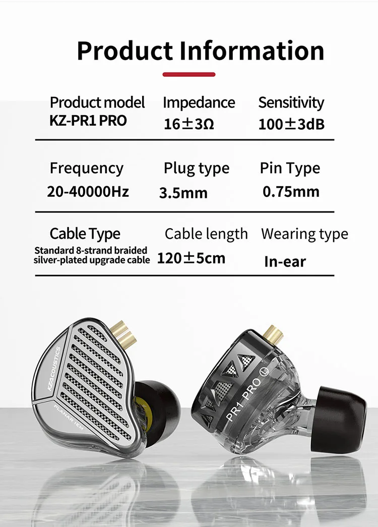 KZ PR1 PRO Planar magnetic 13.2mm New Dual Earphones Ergonomics + unique innovation HiFi stage performance in Ear Monitor