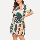 Summer Women Summer High Quality Summer Plus Size Short Round Neck Leaf Print Pattern Loose Dress For Women